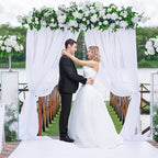 PARTISKY 10x7ft White Chiffon Backdrop Curtains (2 Panels 5x7ft Each) - Wrinkle-Free Sheer Fabric Photo Drapes for Wedding Ceremony Arch Birthday Baby Shower Photography Stage Decor