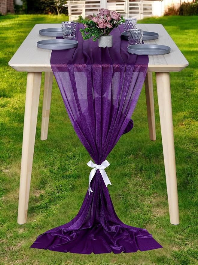 MDS Halloween Chiffon Table Runner - 25 Pack, 29 x 170 Inches, 14ft Each - Sheer Spooky Table Runners for Haunted House Parties, Trick-or-Treat Tables, Witchy Décor, Wedding & Events - Cadbury Purple