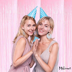 4 Pack Fringe Curtain Backdrop, 3.2Ft x 6.6Ft Pink Metallic Tinsel Foil Fringe Streamers Background for Photo Booth Birthday Wedding Baby Shower Carnival Easter Mother’s Day Party Decorations