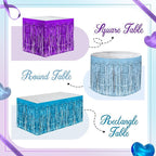 4 Pack Blue Purple Series Table Skirts, 29x108" Metallic Foil Tinsel Fringe Table Skirt for Rectangle Tables Streamer Curtains Backdrop, Party Decorations for Birthdays, Weddings, Holidays