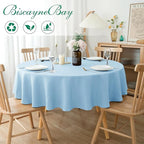 Biscaynebay Textured Fabric Round Tablecloths 108", Light Blue Water Resistant Table Cloth Circle Folding Table Covers Linen for Dining, Kitchen, Wedding, Parties etc. Machine Washable
