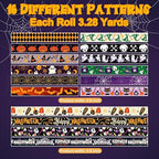 16 Rolls Halloween Washi Tape Holiday Masking Tape Stickers Glod Foil Decorative Tape for Scrapbook Journal DIY Craft Gift Wrapping（Halloween