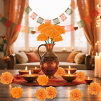 80 Pcs Artificial Marigold Flowers,2" Silk Marigold Flower Heads with Stems,Orange Flowers Artificial for Diwali Decor,Indian Wedding,Home,DIY Wreath Garland,Day of The Dead Decorations