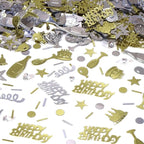 VHUWE Happy Birthday Confetti, 1.6 oz Champagne Gold Silver Cake Balloon Star Goblet Bottle Swirl Glitter Confetti for Boys Girls Kids Women Men Happy Birthday Party Table Decorations Supplies