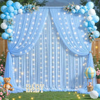 Baby Blue Tulle Backdrop Curtain for Parties Wedding,5ft x 10ft Wrinkle Free Curtain Backdrop,2 Layer Drapes for Backdrop,Polyester Back Drop for Bridal Shower Birthday Baby Shower Photography