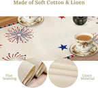 Cute Patriotic Gnomes Table Runner, American Independence Day 4th of July Gnome Blue Red Fireworks Confetti Print Table Runner for Home Kitchen Dining Table Party Decor, 13x90inch