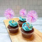 Ephlyn 30Pcs Foil Firework Cupcake Toppers Party Birthday Cake Toppers Supplies Sparkle Tinsel Cocktail Fruit Toothpick for Birthday Wedding Graduation Party Rose Red