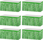 6 Pack 29x108 Inch Metallic Foil Fringe Tinsel Table Skirts Banner for Rectangle Tables Streamer Curtains Backdrop for Wedding, Birthday, Parade Floats, St Patrick Day Party Decoration(Light Green)