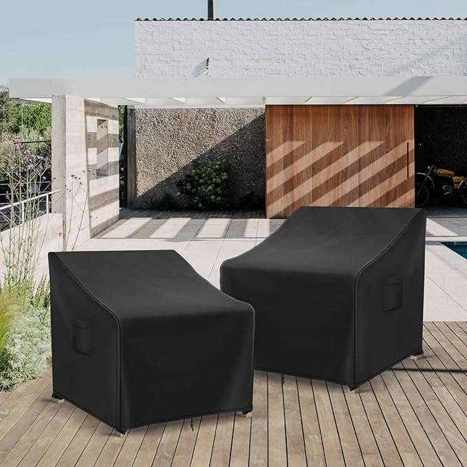 Patio Furniture Covers Waterproof for Chairs, Lawn Outdoor Chair Covers 2 Pack, Patio Chair Covers for Outdoor Furniture Fits up to 30W x 37D x 31H inches, Black