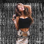 4 Pack Black Fringe Curtain Backdrop, 3.2Ft x 6.6Ft Metallic Tinsel Foil Fringe Streamers Background for Photo Booth Birthday Wedding Baby Shower Carnival Easter Mother’s Day Party Decorations