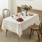 patdrea Designer Vintage Cotton White Lace Tablecloth for Rectangle Tables,French Country Cottage Embroidered Table Cloth Art Decor for Kitchen Wedding Patries Banquet Christmas,59"*83"