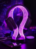 Light Up Headphone Stand with 16 Color Lights, PCB Pattern Acrylic Headset Stand with 1 USB and 1 Type-C Charging Ports, Gifts for Gamers Men and Music Lovers