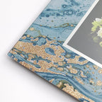 Cuspin 5x7 Blue Picture Frame, Luxury Blue and Gold Glass Wedding Frame 8x10 Marble Decorative Photo Frames for 5x7 Photos, Glamorous Elegant Frame for Tabletop, Gift, Home Office Display