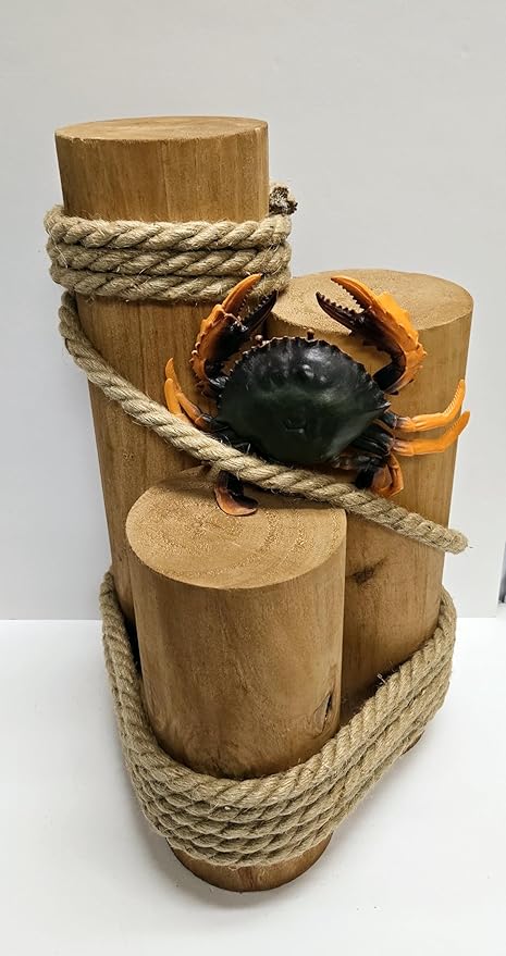Set of 3 Nautical Wood Piling Decorations – Real Wooden Pier Posts for Coastal, Marine, or Nautical Decor - Huge 5” Diameter Stumps for Beach Home Decor