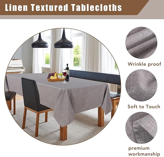 Fitable Faux Linen Tablecloth Rectangle 60 x 84 Inch - Fabric Neutral Table Cloth for 6 Foot Tables, Stone Flax Look Kitchen Table Cover for Farmhouse, Dining, Party, Outdoor Picnic, Camping