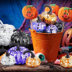 Lenwen 12 Pcs Artificial Disco Pumpkin Glitter Mirror Pumpkin for Decorating Fall Farmhouse Hanging Ornament Harvest Decor for Halloween Thanksgiving Table Centerpiece(Orange, Sliver, Black, Purple)
