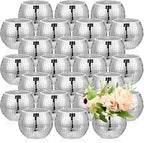 Jinei 24 Pcs Disco Vases Bulk Silver Mirror Disco Ball Flower Glass Ball Planter Candle Holder Glass Vase for Wedding Table Centerpieces Bedroom Office Birthday Decoration (3" X 4")