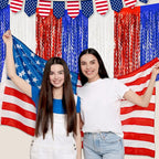 6 Pack 29x108 Inch White Blue Red Wave Foil Fringe Table Skirts Metallic Banner for Tinsel Streamer Garland Backdrop for Parade Floats Wedding, Mother's Day, Birthday Mardi Gras Party Decorations