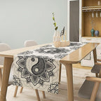 Yin Yang Table Runner, Bohemian Mandala Vintage Black White Traditional Oriental Floral Print Table Runner for Home Kitchen Dining Table Wedding Party Decor, 13x120inch
