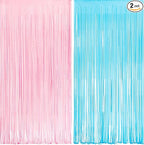Pink and Blue Party Photo Backdrop - GREATRIL Foil Fringe Tinsel Streamers for Pastel/Easter/Birthdays Party Decorations - 3.2ft X 8.2ft - 2 Packs