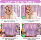 Crosize 2 Pack 3.3 x 9.9 ft Laser Pink Foil Fringe Backdrop Curtain, Streamer Backdrop Curtains, Streamers Birthday Party Decorations, Tinsel Curtain for Parties, Galentines Decor, Preppy, Photo Booth