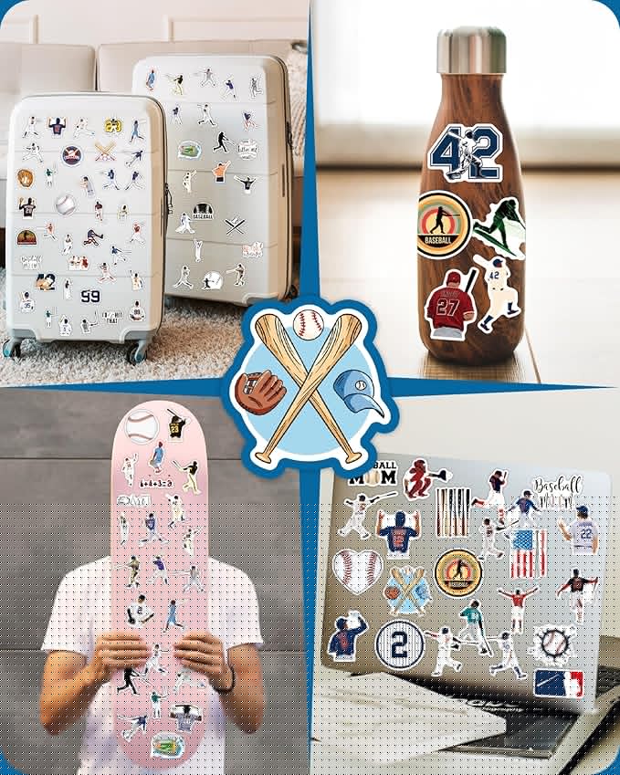 100 Pcs Sport Stickers for Kids, Baseball Water Bottle Stickers, Vinyl Waterproof Laptop Sticker for Water Bottle, Bulk Sticker Packs for Boys Kids Classroom Prizes for Elementary Students
