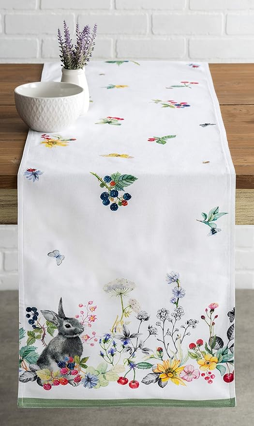 Maison d' Hermine Table Runner 100% Cotton Double Layer Table Runners 108 inches Long Decorative for Kitchen Dining Party Baby Shower Wedding Bridal Shower Spring Summer (Printemps, 14.50" x 108")
