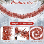 72 Feet Christmas Tinsel Garland Shiny Metallic Tinsel Twist Garland Streamers Ornaments Long Glitter Christmas Tree Hanging Decorations for Party Holiday Wedding Birthday Tree Wall Rail (Rose Gold)