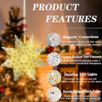 5 Pcs Christmas Paper Snowflake Lanterns, Large 3D Christmas Paper Star Lanterns with LED Lights, White Silver Hanging Snowflake Lamps for Xmas Winter Frozen Weddings Holiday Party Decorations