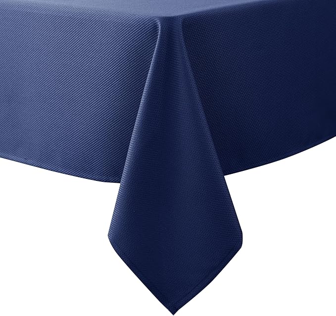 Biscaynebay Textured Fabric Tablecloths 70x108 Inches Rectangular, Navy Water Resistant Tablecloths for Dining, Kitchen, Wedding and Parties etc. Machine Washable