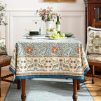 patdrea Designer French Linen Blue Tablecloth for Rectangle Table,Vintage Floral Table Cloth,Colorful Decoration Fall Cover Kitchen Dining for Thanksgiving,Tea Party,Christmas,63"x94"-Wensel