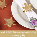 Set of 12 Gold Leaf Napkin Rings - 1.5 Inch Elegant Leaf Design, Lightweight Metal Table Décor for Wedding, Holiday, Thanksgiving, Formal Dining & Special Occasions - ALPHA Living HOME