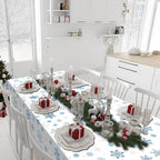 4.5x100 Feet Roll of Christmas Plastic Tablecloth Decorations,Disposable White Snowflake Blue Xmas Table Cover Photography Backdrop with Cutter Box for Winter Christmas Holiday New Year Party Supplies