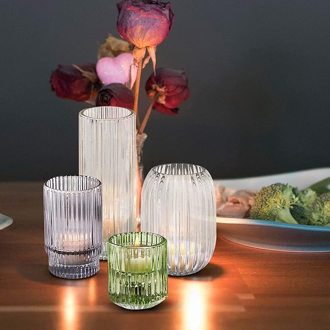 Serene Spaces Living Clear Optical Glass Votive Holder, Perfect for Weddings and Home Décor, Measures 5" Tall and 3.5" Diameter, Set of 12
