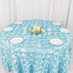 Efavormart 120" Wholesale Round Table Cover Light Blue Grandiose Rosette 3D Satin Tablecloth for Wedding Party Event Decoration