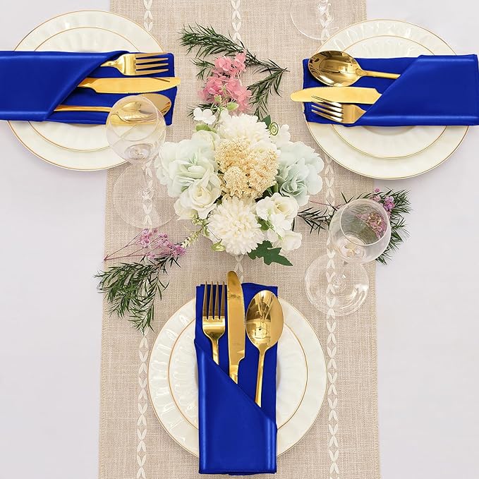 12 Pieces Royal Blue Satin Napkins, 17" x 17" Square Table Napkins, Silky Soft Smooth Washable Napkins for Restaurant, Weddings, Dinner, Party Decoration
