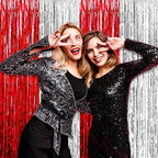 6 Pack Red Silver Foil Fringe Curtain Backdrop, 3.28Ft x 8.2Ft Metallic Tinsel Foil Fringe Streamer Curtains for Photo Booth, Birthday, Wedding, New Year Party Decorations