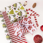 Ribbli Christmas Wrapping Paper Reversible Christmas Tree and Red White Stripe Gift Wrapping Paper-17 Inch x 33 Feet Per roll