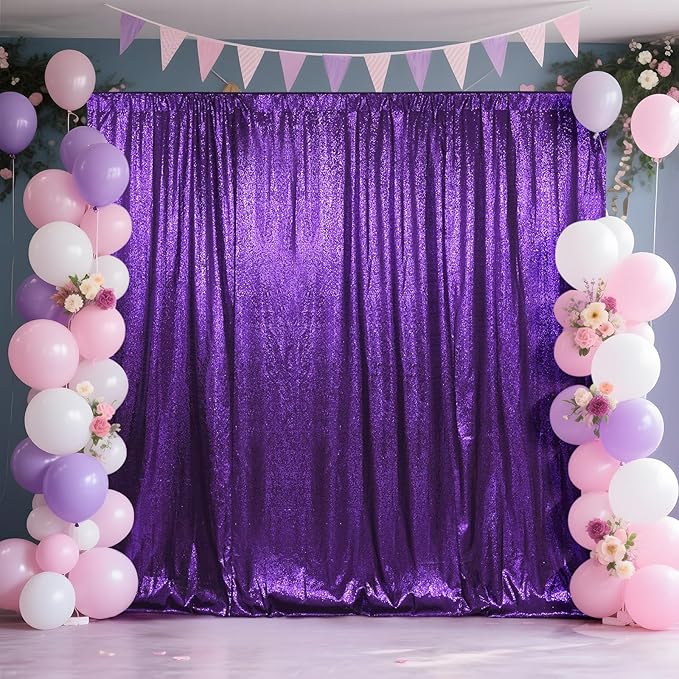 SquarePie Sequin Backdrop Curtain Not See Through Thick Glitter Background for Party 7FT x 7FT Purple