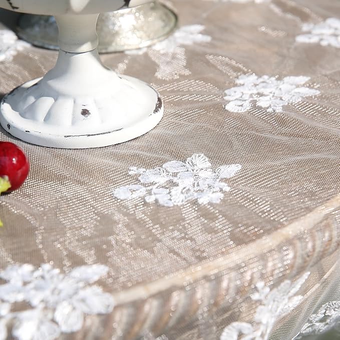 patdrea Designer White Lace Elegant Tablecloth for Rectangle Tables,Vintage Tulle French Romantic Knitted Embroidered Overlay Tablecloths Decor for Kitchen Wedding Banquet,59"*83"