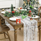 Artoid Mode Silver Snowflakes Christmas Gauze Table Runner 120 Inch 10FT, Seasonal Sheer Winter Kitchen Dining Holiday Wedding Table Decor for Home Party