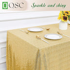 OQSQ Gold Sequin Tablecloth 50x80 inch, Glitter Drape Table Cloth, Sparkle Sequence Table Overlays for Thanksgiving Day Wedding Birthday Party Baby Bridal Shower