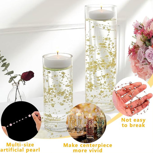 100 PCS Artificial Floating Beads for Centerpieces Vases, Light Pink 8+3mm String Beads for Wedding Party Faux Pearl String for Decorating, String Pearls for Crafts Vase Filler
