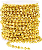 Faux Gold Pearl Beads Garland - 6mm Christmas Tree Beads 22 Yards Spool Pearl String Roll for Wedding Party Christmas Tree Decoration