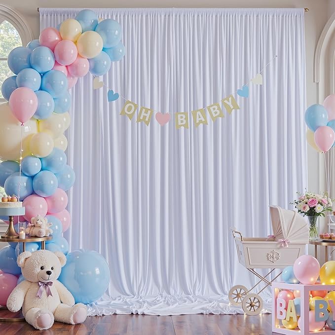 60 x 12ft Wrinkle Free White Backdrop Curtain for Wedding Parties, 12 Panels 5×12ft Long Soft Silky Polyester Photo Backdrop Drapes for Birthday Baby Shower Graduation Photography Background Cloth