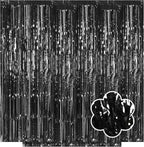 5 Pack Black Foil Curtain Backdrop 3.2ft x 9.8ft Metallic Tinsel Foil Fringe Curtains Streamer Photo Booth Backdrop for Birthday Party Engagement Bachelorette Party Decorations (Black)