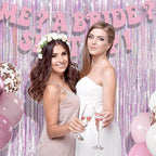 BRAVESHINE Pink Streamers Tinsel Foil Fringe Curtains - 2Pcs 3.2x8.2ft Metallic Photo Booths Backdrop for Girl/Princess/Birthday/Bridal Shower/Engagement/Bachelorette/Boo/Halloween Party Decorations