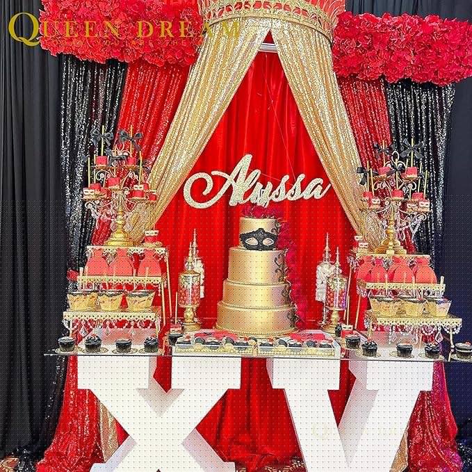 QueenDream Red Sequin Backdrop 2 Panels 2FTx8FT Christmas Party Backdrop Curtains Glitter Photo Background Wedding Stage Decorations