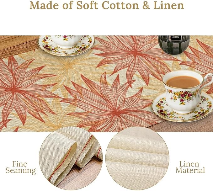 Autumn Chrysanthemum Table Runner, Vintage Modern Geometric Floral Boho Table Runner for Kitchen Dining Bedroom Living Room Table Decor for Indoor Outdoor Home Party, 13x90 Inch