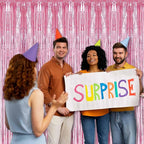 6 Pack Pink Foil Fringe Curtains Backdrop, 3.28 x 8.2 Ft Metallic Streamers Tinsel Curtains Background for Photo Booth, Birthday, Weddings, Carnivals, Graduation, Themed Party Decorations